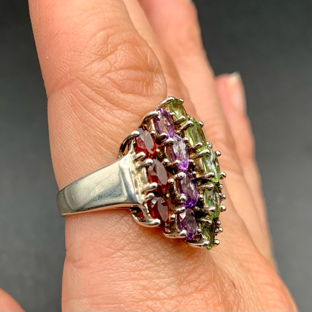 Vtg Large Statement Multi Gemstone Ring Size 8 92… - image 3